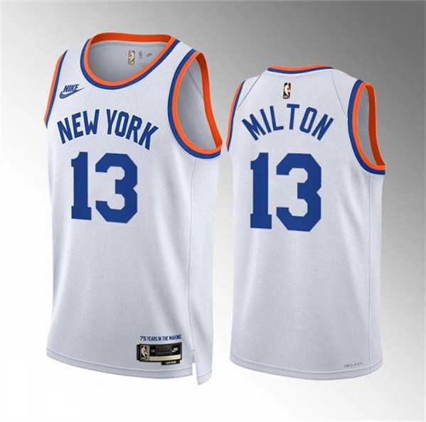 Mens New Yok Knicks #13 Shake Milton White 2021-22 City Edition Stitched Basketball Jersey Dzhi